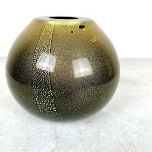 Round 24k Gold Art Glass Vase Signed Scott Summerfield Black